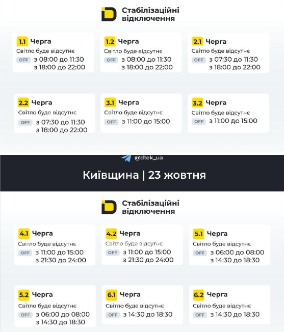 Графік для Київщини 23 жовтня 2026 року